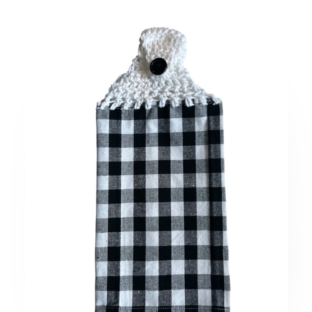 Hand Crafted Black Checkered Buffalo Plaid Hanging Kitchen Hand Towel - Picture 3 of 7